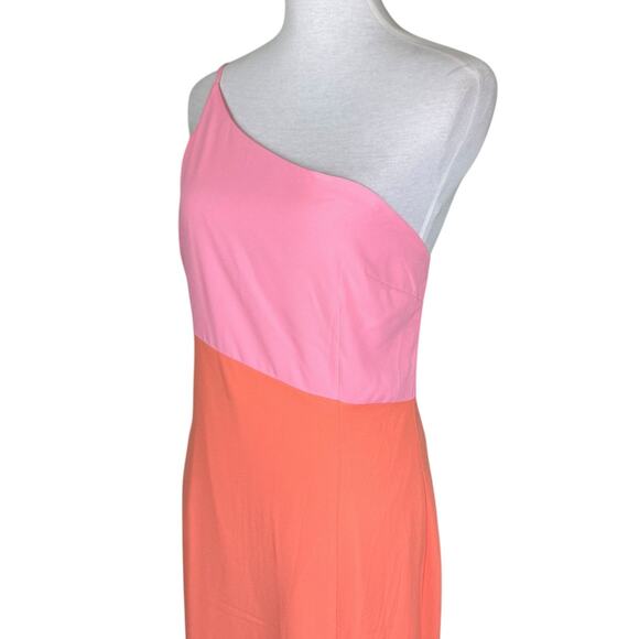 Petal + Pup NWT Xiomar Pink Orange Colorblock One Shoulder Side Slit Midi Dress - Picture 6 of 12